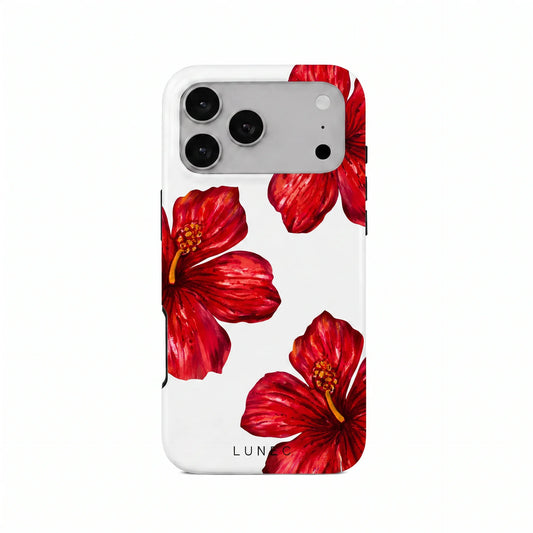 Red Hibiscus Floral - White